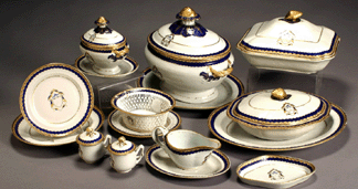 A 65piece cobalt and gilt decorated dinner service made for the Arnold family of Providence RI Jiaqing Period 17961820 more than doubled its presale estimate to realize 24675