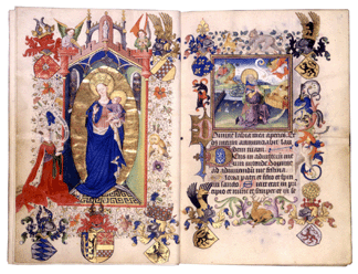 Catherine of Cleves Before Virgin and Child and Annunciation to Joachim Hours of Catherine of Cleves in Latin illuminated by the Master of Catherine of Cleves The Netherlands Utrecht circa 1440 7 12 by 5 18 inches Purchased with the assistance of various Fellows 1970 The Morgan Library