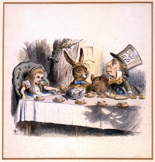 Sir John Tenniels hand colored proof of The Mad Tea Party for The Nursery circa 1889 from Alice by Charles Lutwidge Dodgson Lewis Carroll 18321898 Gift of Arthur A Houghton Jr 1987 The Morgan Library