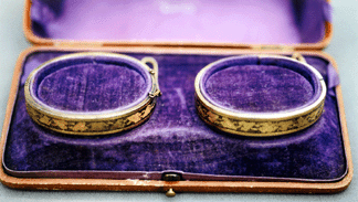 A pair of Victorian gold bracelets with black enamel ivy pattern in the original box by Crosby amp Morse Boston circa 186468 was in the booth of Suzanne Marshall of Naples