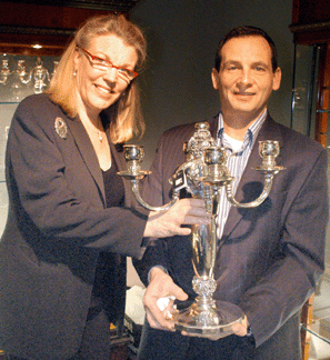 Rachel Prater and Richard Fiore with the largest Georg Jensen candelabra ever made The Silver Fund London