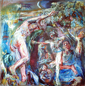The lefthand panel however offers some sense of hope and regeneration with Persephone springing out of the clutches of Hades who had abducted her aided by her mother Demeter who stands between them In a late alteration to the panel Kokoschka painted the figure of Hades as a selfportrait adding a further layer of complexity to the work