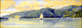 Walter Paris 18421906 Sailboat on Lake George 1894 watercolor on sketchbook paper 7 by 19 12 inches