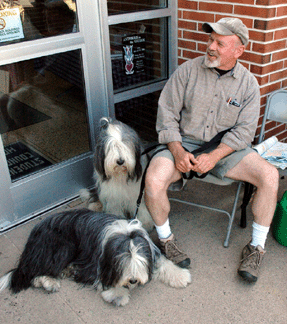 Scott Cook of Sandwich Mass was the first in line at the Oley Show in the company of his two bearded collies Winslow and Willoughby He was there before 8 am for the 11 am opening and gave a favorable report on the show