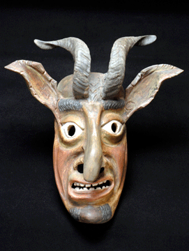 This devil mask from Austria was used in Innsbruck in 1963 Wood paint horn Peabody Museum of Natural History at Yale University