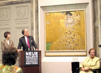 These paintings stolen from Jewish homes are the last prisoners of World War II I believe more art will be returned to its rightful owners said art collector and Neue Galerie founder Ronald Lauder who purchased Adele BlochBauer II in June for the museum Left Neue Galerie director Renee Price Seated Maria Altmann Adele BlochBauers niece
