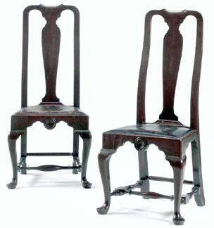 Colchester Conn dealer Arthur Liverant was on the phone but did not win this pair of Queen Anne side chairs with Israel Sack Inc provenance Possessing their original white oak slipseat frames and old or original leather upholstery the chairs went to another phone bidder for 102000 well over the 2030000 estimate The chairs which have unusual carved rondels on their seat rails are from a set that descended in the Punderson family of Connecticut The Connecticut Historical Society owns an important group of Punderson embroideries acquired from Nathan Liverant and Son years ago