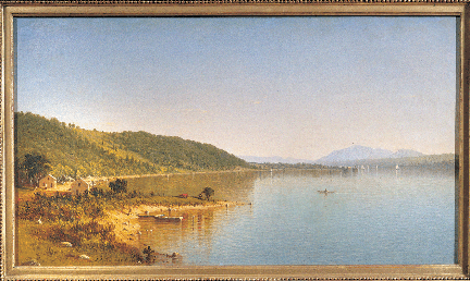 Much admired when exhibited at the National Academy Annual, "Hook Mountain, Hudson River,” 1863, is filled with Suydam's exquisite sense of light, atmosphere and place. Private collection.