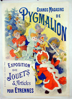 Art Nouveau poster circa 1890–1900, titled "Grands Magasins de Pygmalion — Exposition de Jouets,” brought $3,740.
