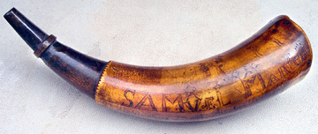 The original Samuel Martin carved powder horn, seen here, is safe in a private collection while a thief made off with a replica.