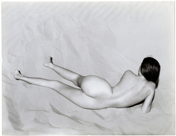 "Nude on Sand, Oceano,” 1936, gelatin silver print, 7 ½ by 9 ½ inches. Collection of Mr and Mrs John W. Longstreth.