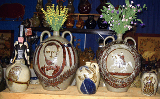 Early Americana-style jugs were for sale at American Sampler, Roswell, Ga.