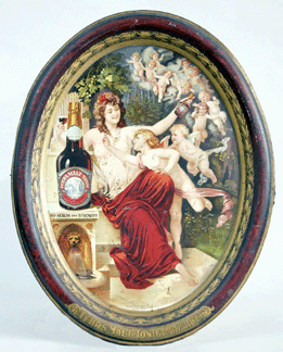 An oval tray for Fehrs Malt Tonic, Louisville, Ky., circa 1880–1900, 2 feet wide, showing winged angels, realized $1,210.