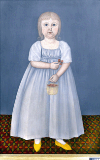 John Brewster Jr, "Child With Strawberries,” possibly painted in Connecticut or Maine circa 1800, oil on canvas, 37 ½ by 25 1/8 inches, private collection. —Gavin Ashworth photo