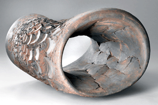 Akiyama Yo, "Metavoid 4,” 2004, thrown, gas-burned, cut, folded, and slip-assembled clay, 22 by 28 ¾ by 28 3/8  inches. Courtesy Museum of Fine Arts, Boston.