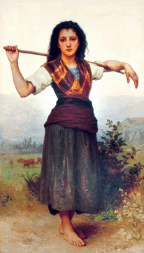 A characteristic subject and Bouguereau's polished academic technique are showcased in "The Lit-tle Shepherdess,” 1889. The Philbrook Museum of Art. 