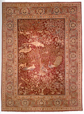 Early Nineteenth Century Agra rug based on a Sixteenth Century Mughal 810 by 1110 This carpet design is remarkable by the asymmetrical composition freer in conception and brimming with life