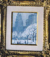 Guy Carleton Wiggins American 18831962 Ice Storm Madison Square 1934 oil on canvas board signed lower right 10x8 inches