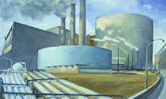 Leslie Bender Industrial Landscape oil on linen 23 by 33 inches