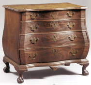 Chippendale mahogany blocked serpentinefront bombe chest of drawers Boston inscribed and dated Nathan Bowen 1772 which sold to decorative arts consultant Luke Beckerdite for 1464000 Found in the maids quarters of a Boston home the chest had been used as a surface for ironing