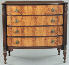 Massachusetts mahogany flame birch chest of drawers circa 1800 15525