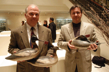 Gary Guyette left and Frank Schmidt with the Lothrop Holmes mergansers and the Crowell pintail