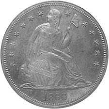 An 1866 Liberty Seated dollar with motto 4830