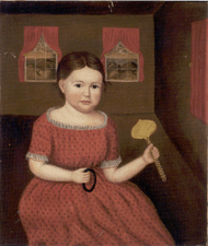 Portrait of a young girl in a red dress attributed to Robert Peckham 182000