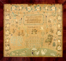 A Burlington County NJ sampler wrought by Rachel Haines in 1830 sold for 57500