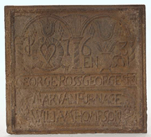 The Mary Ann Furnace stove plate which went for 11000 to a phone bidder was dated 1763 and featured the name of George Ross one of the signers of the Declaration of Independence