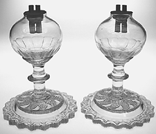 Matched pair of blown molded and pressed clear whale oil lamps by Boston amp Sandwich Glass Co 18700