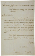 Letter signed by then President Thomas Jefferson and Secretary of State James Madison 23000