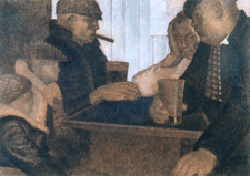 Interior scene of charcoal and pastel by Grant Wood 40250