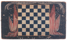 Described as the best of its kind this carved and painted gameboard inscribed Presented to BA Merritt by his Father July 12 1857 reached an astounding 46000