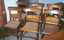 Set of six tiger maple cane bottom chairs 1860