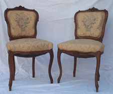 Most likely to be found by Internet buyers are Louis XV style chairs like this pair of circa 1870 French walnut side chairs currently offered at sothebyscom and estimated to sell between 800 and 900