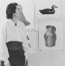 Ruth Reeves one of two women who formulated the idea for the Index of American Design shown here in a 1938 photograph with several of the original watercolors Courtesy National Gallery of Art Washington DC Gallery Archives