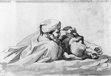 Man Clutching a Horse in Water Theodore Gericault about 1816 Pen and brown ink brush and brown wash over graphite on beige laid paper