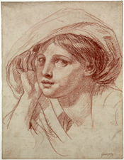 Head of a Young Woman JeanBaptiste Greuze about 1785 Red chalk on cream laid paper framing lines in brown ink