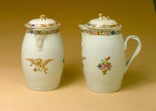 A pair of covered cider jugs circa 18021810 decorated with a variation of the Great Seal of the United States