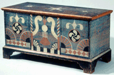 Chest 17951807 Decoration attributed to Johannes Spitler Shenandoah now Page County Virginia Furniture builders in the southern Backcountry worked together with talented painters to produce colorful forms such as this chest The decoration evidences the strong regional presence of Germanic craft traditions Colonial Williamsburg Foundation
