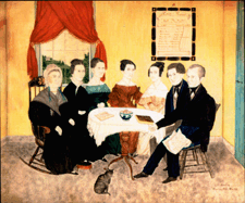Jacob Hill and family by Caroline Hill aged twentyone Peterborough New Hampshire 1837 Ink and watercolor on paper collection of the Peterborough Historical Society