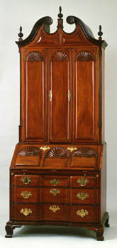 Block and shell carved desk and bookcase circa 176090 Newport RI