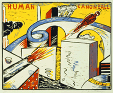 Human Cannonball HC Westermann 1971 Woodcut Estate of Joanna Beall Westermann Courtesy of Lennon Weinberg Inc New York On view at See America First exhibit Smart Museum of Art