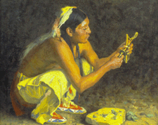 Indian Bead Maker Eanger Irving Crouse circa 1910 Oil on canvas from a private collection on view at the Bruce Museum