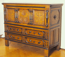 Chest by Peter Blin circa 1680 Pine and maple Wethersfield Conn