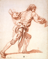 Standing Man Study for Italians Playing Le Jeu de la main chaude JeanBaptiste Greuze 1756 Red chalk on white paper from the collection of The State Hermitage Museum St Petersburg