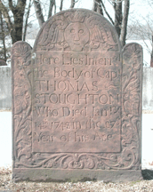 The gravestone of Thomas Stoughton in East Windsor Hill has beautiful carving reminiscent of the chests decorated by the 