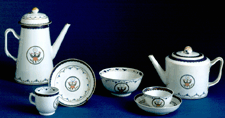 RISD has outstanding holdings of Chinese Export porcelain with histories of Rhode Island families This tea and coffee service dates to circa 1800 and bears the seal of the United States
