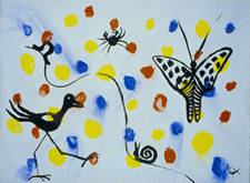 Butterfly Bird and Snail 1950s Gouache from a private collection